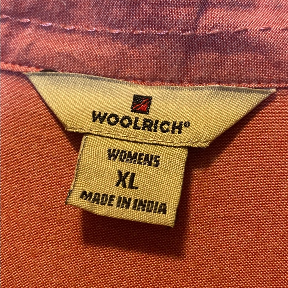 Woolrich Button Up Shirt Women XL Pink Cotton Pintucked Long Roll Tab Sleeve Top - Picture 7 of 14
